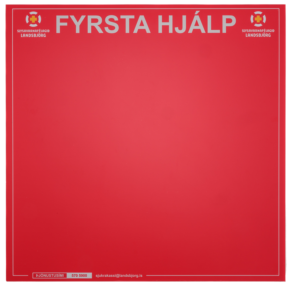 Fyrstuhjálparspjald Landsbjargar 75cm x 75 cm
