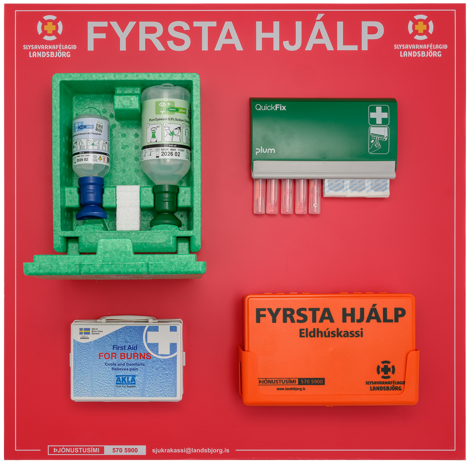 Fyrstuhjálparspjald Landsbjargar 75cm x 75 cm